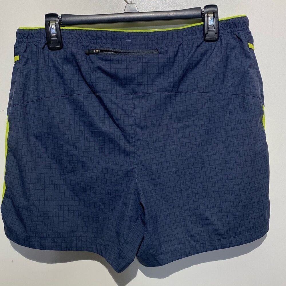 Brooks Mens Sherpa Running Shorts Navy Blue Neon‎ Yellow Grid Reflective Large - Picture 4 of 7